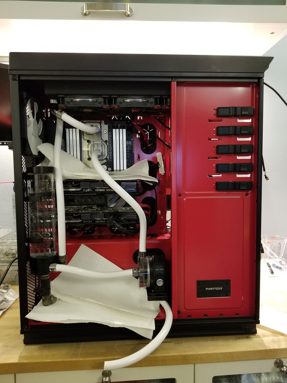 Side panel off, leak testing