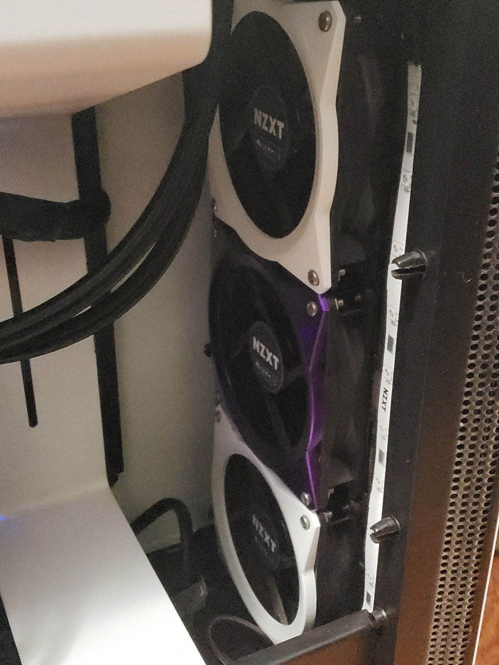 Primochill fan covers, 120mm white x2, 120mm purple x1, and 140mm purple x1