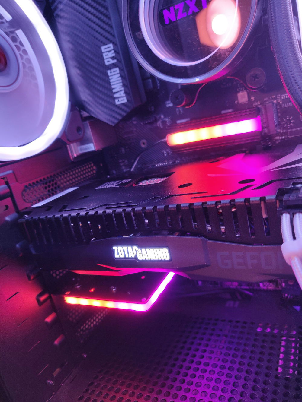 Added EZDIY FAB PCIe to M.2 x2 ARGB adaptor - framing the Zotac Gaming RTX 2070
