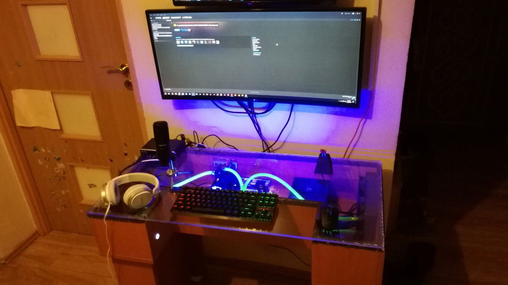 Final build with lighting, tempered glass top