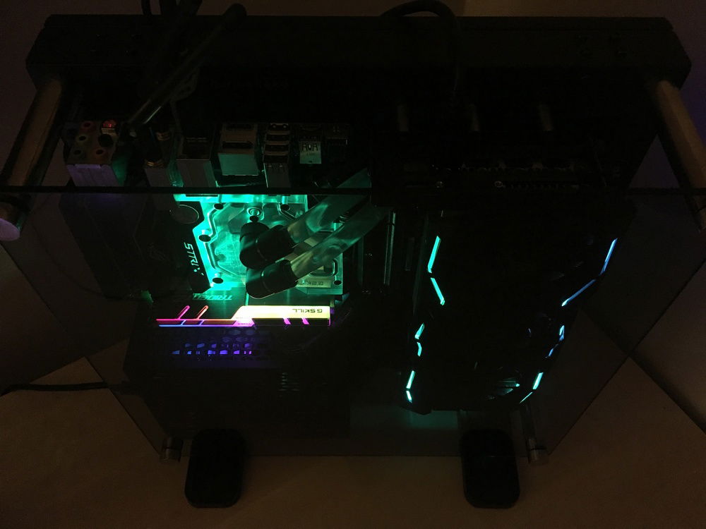 Top down, glass on. Dark.