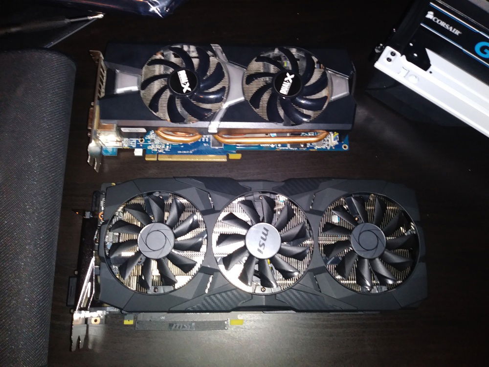 MSI 1070 TI DUKE (Current GPU) size comparison to Sapphire R9 280 DUAL-X (Old GPU)