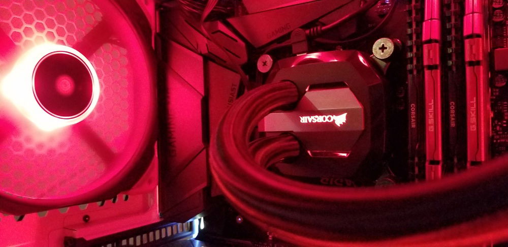 Front angled shot of the CPU and it's accompanying cooler