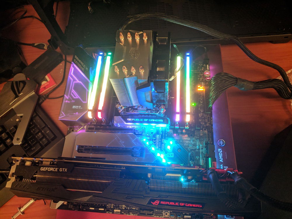 Testing the hardware before installing it in the case.