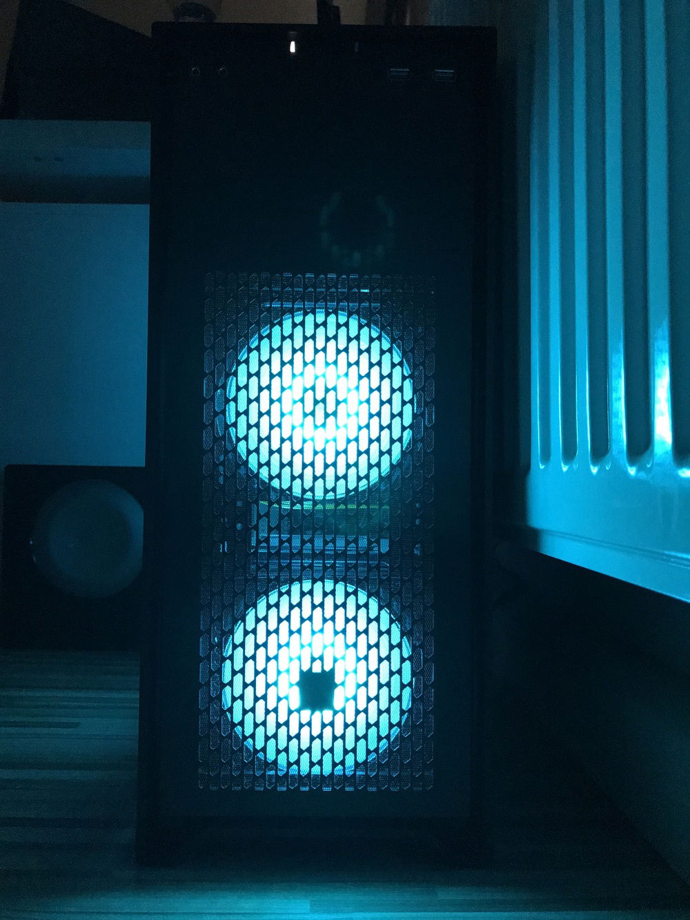 Front Panel while dark (two 120mm fans)