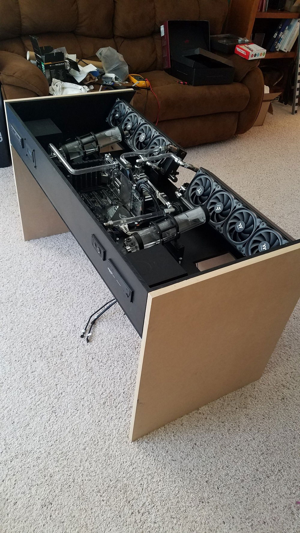 Test fitting the PC "drawer" into the desk base