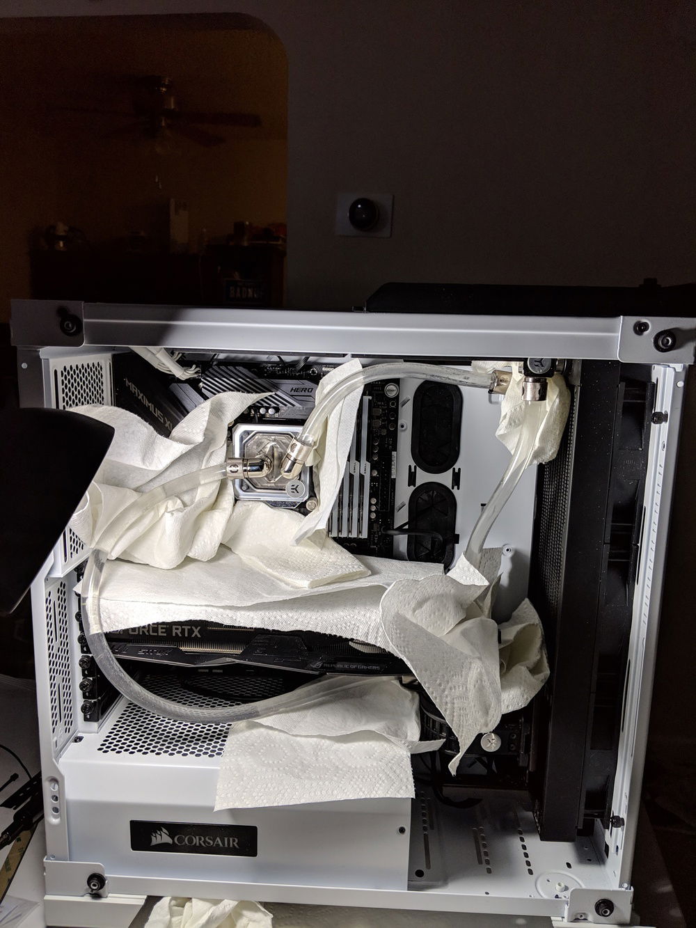 paper towels just in case of leaks.