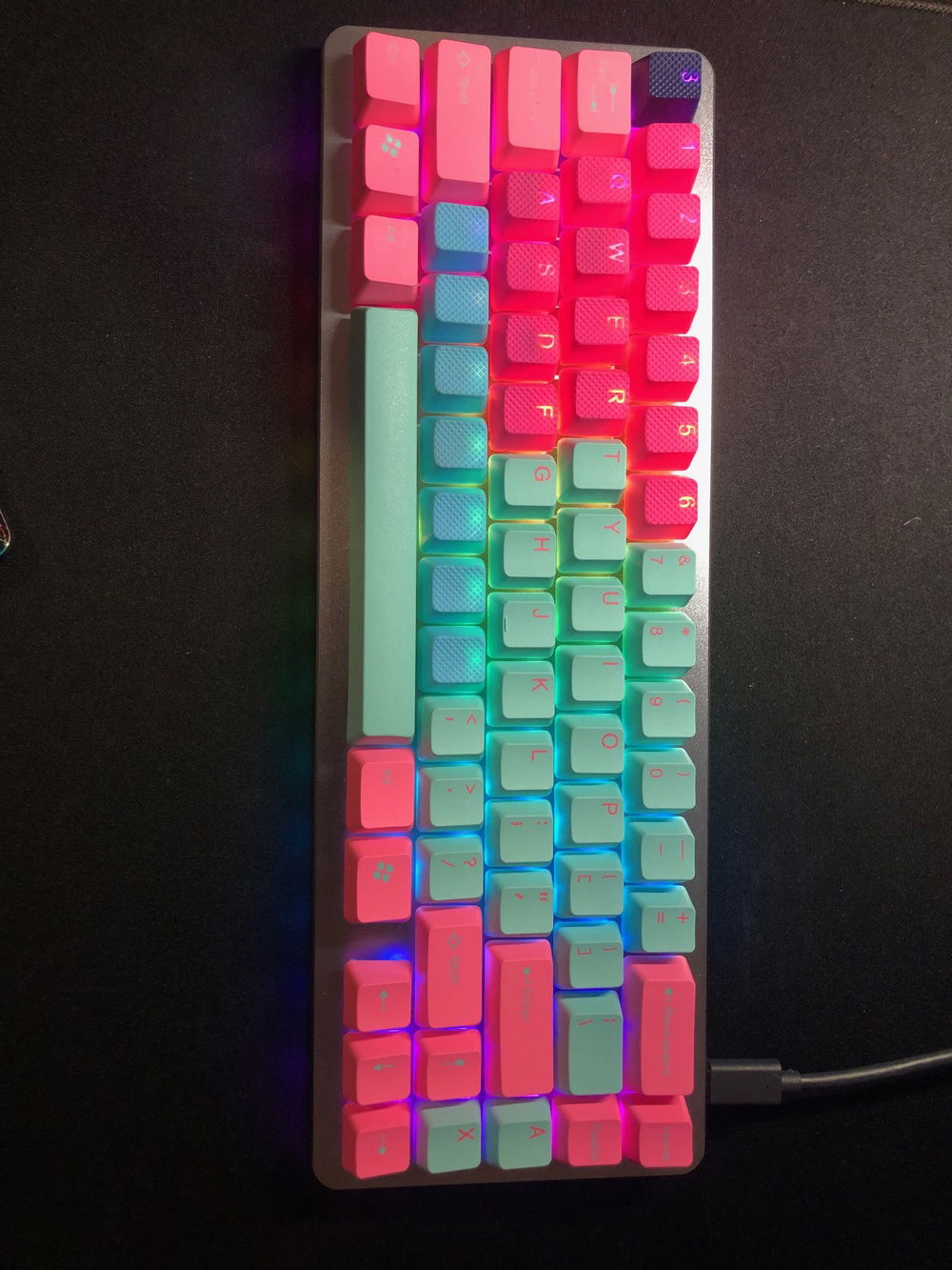 Massdrop ALT with Tai-Hao Miami Keycaps and Tai-Hao rubber keycaps.
