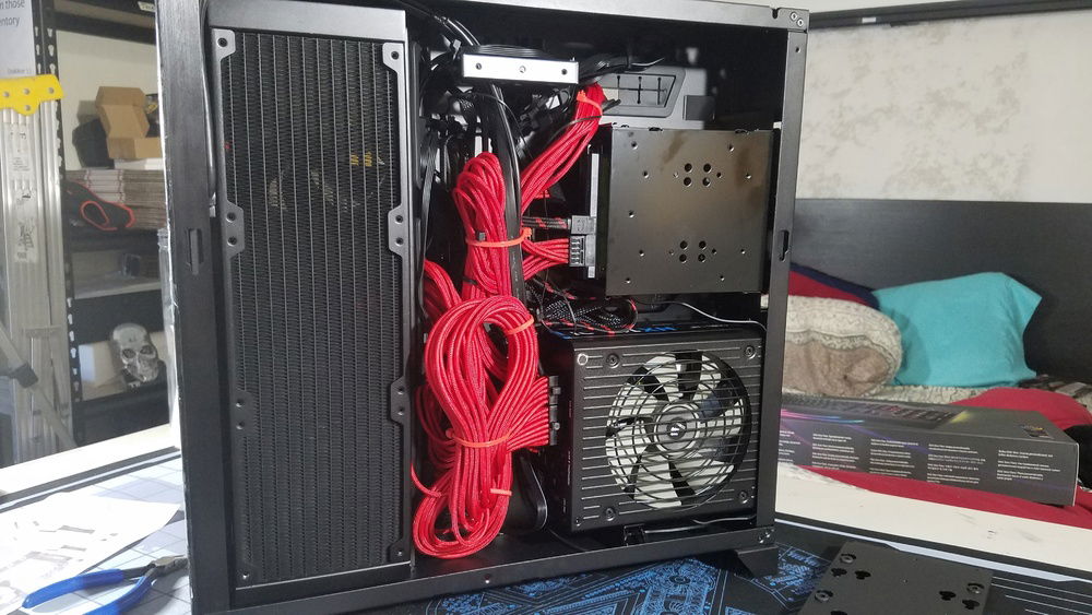 Final setup, rear. ( Cablemod kit cables temporary until I get custom length ones )