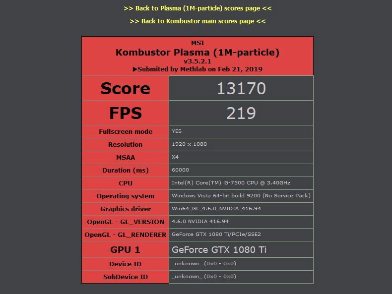 GPU score on kombuster 3