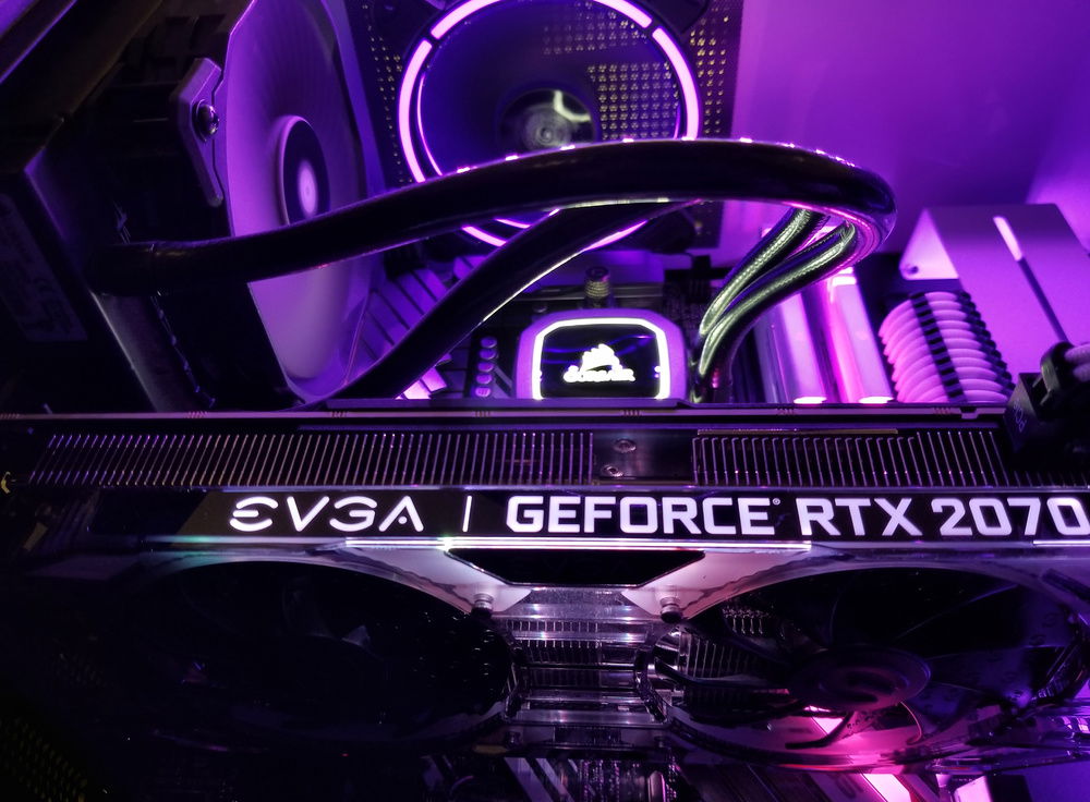 My favorite angle! I love how you can see the lights through the translucent shroud on the GPU.