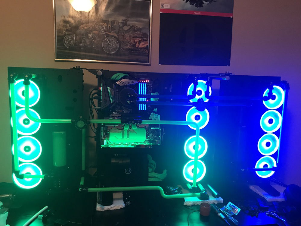 She is up and running. Only thing left is getting the bubbles out of the GPU loop and waiting on a USB header splitter for my cpu block RGB.