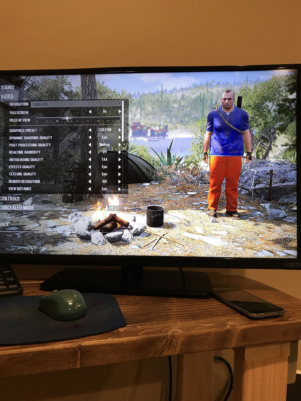 32in Vizio 1080p playing scum on epic graphics 60fps