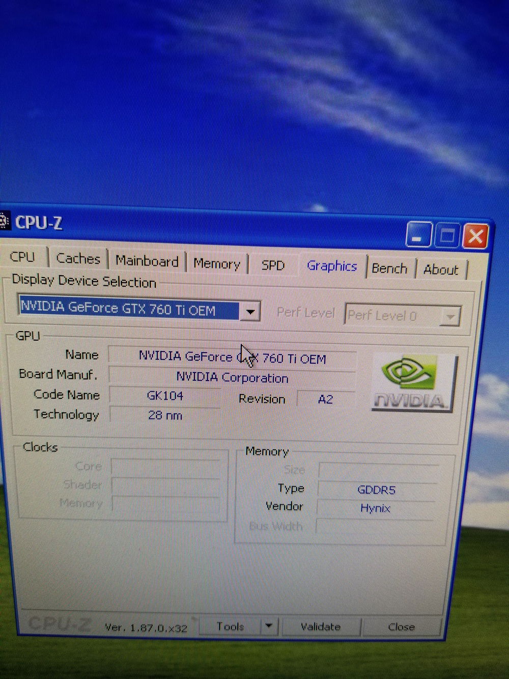 CPUZ showing the 760ti